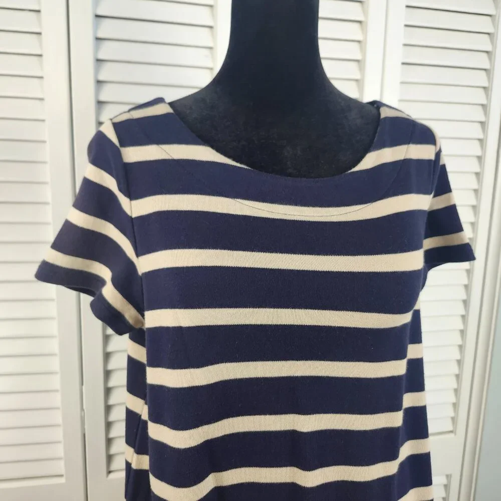 Talbots Shirt Dress Navy Blue Cream size MP Nautical Preppy Y2K